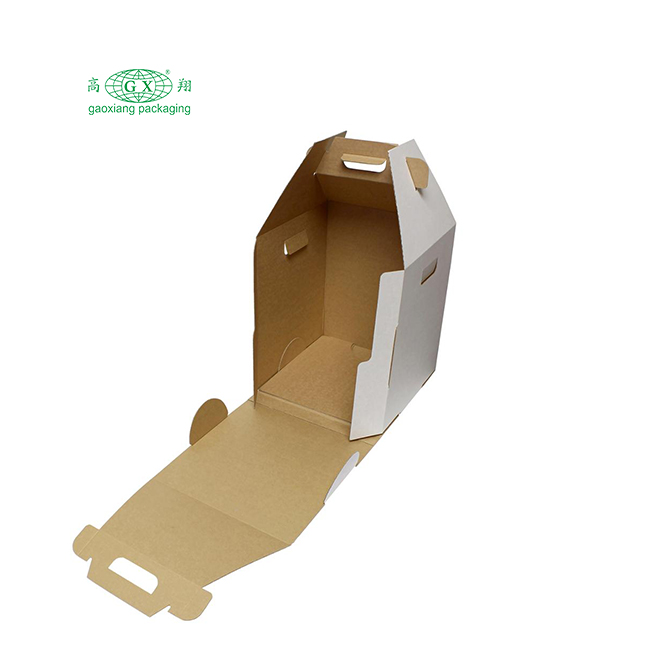 White paperboard disposable tall caddy 2 or 3 layer cake carrier box with handle window box