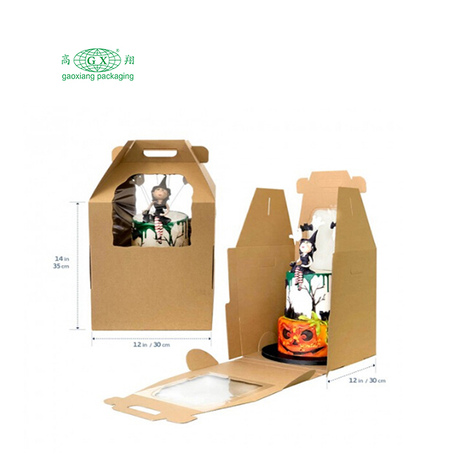 White paperboard disposable tall caddy 2 or 3 layer cake carrier box with handle window box
