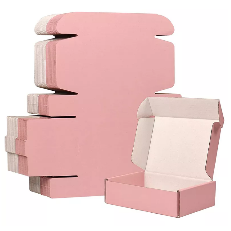 Custom printed color logo corrugated cosmetic shipping pink mailer paper box clothing packaging box