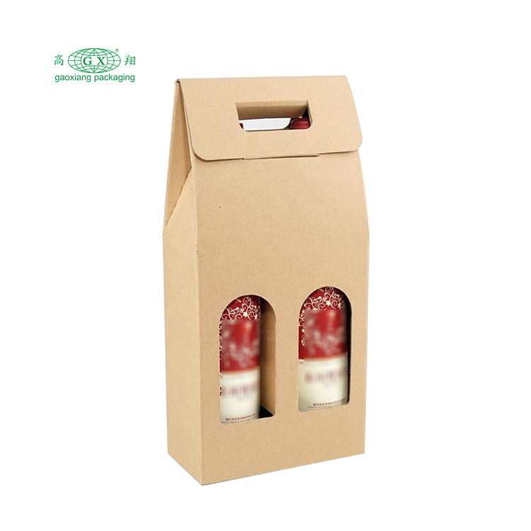Wholesale custom printed foldable corrugated wine boxes 3-bottle paper bottle packaging box with window