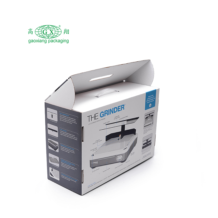 Custom electronic product recycled paper packaging white corrugated cardboard box with plastic handle