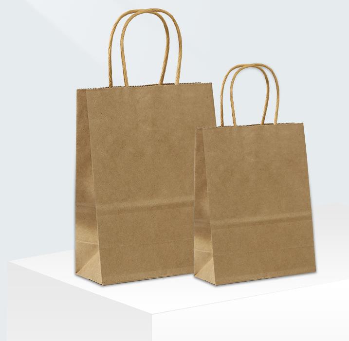Wholesale customised logo recyclable brown shopping kraft paper bag with twistedflat handle