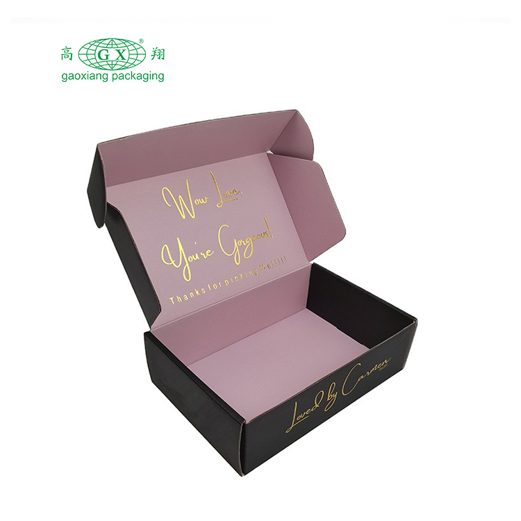 Customized logo matte black shipping corrugated jewelry box gold foil paper boxes wig clothes gift paper mailer box