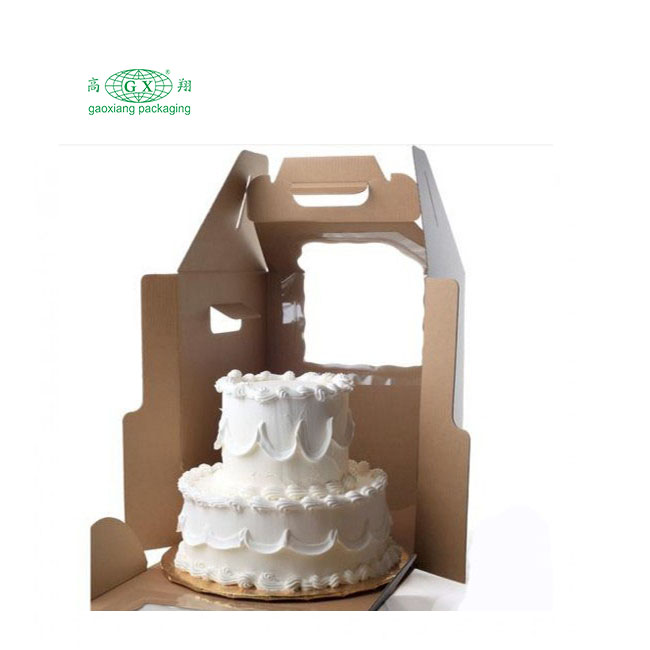 White paperboard disposable tall caddy 2 or 3 layer cake carrier box with handle window box