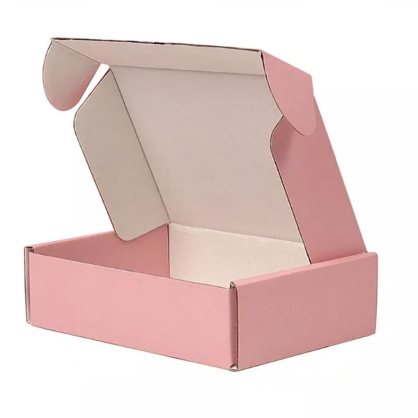 Custom printed color logo corrugated cosmetic shipping pink mailer paper box clothing packaging box