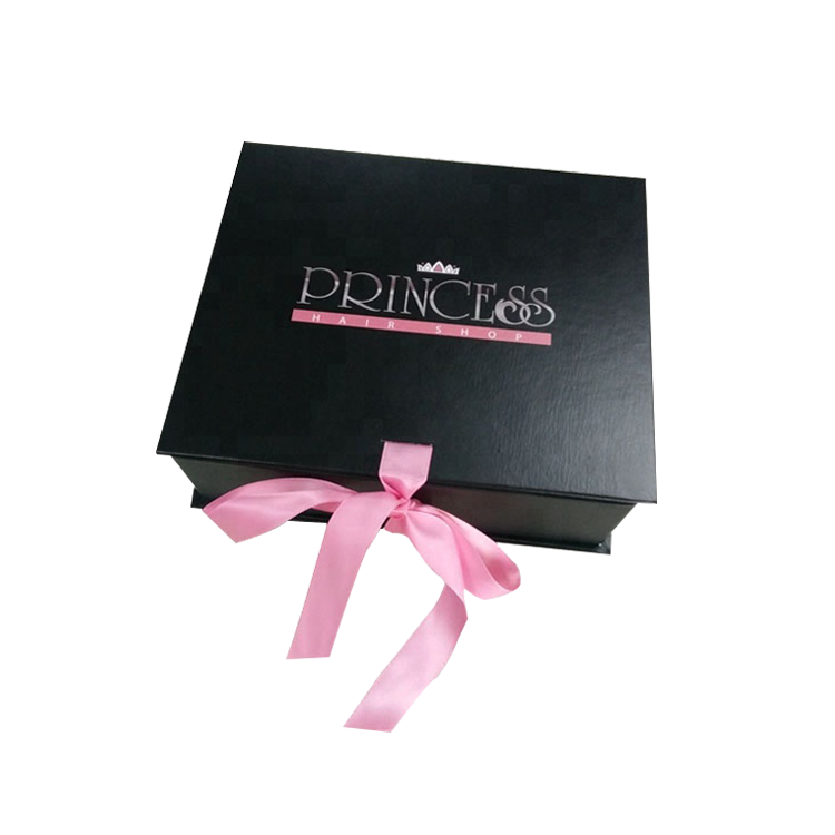 Private label luxury cardboard ribbon black marble gift box custom hair packaging box