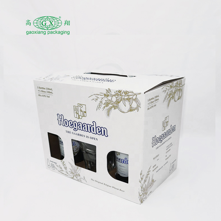 Custom colorful printing cardboard 6 bottle wine box with handle carton