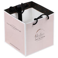 Custom logo printing luxury square pink fashion shopping retail gift paper bags with ribbon handle