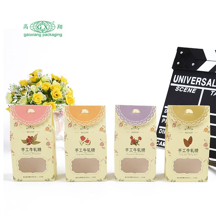 Gable shape candynutschocolatebiscuit packaging paper box with window