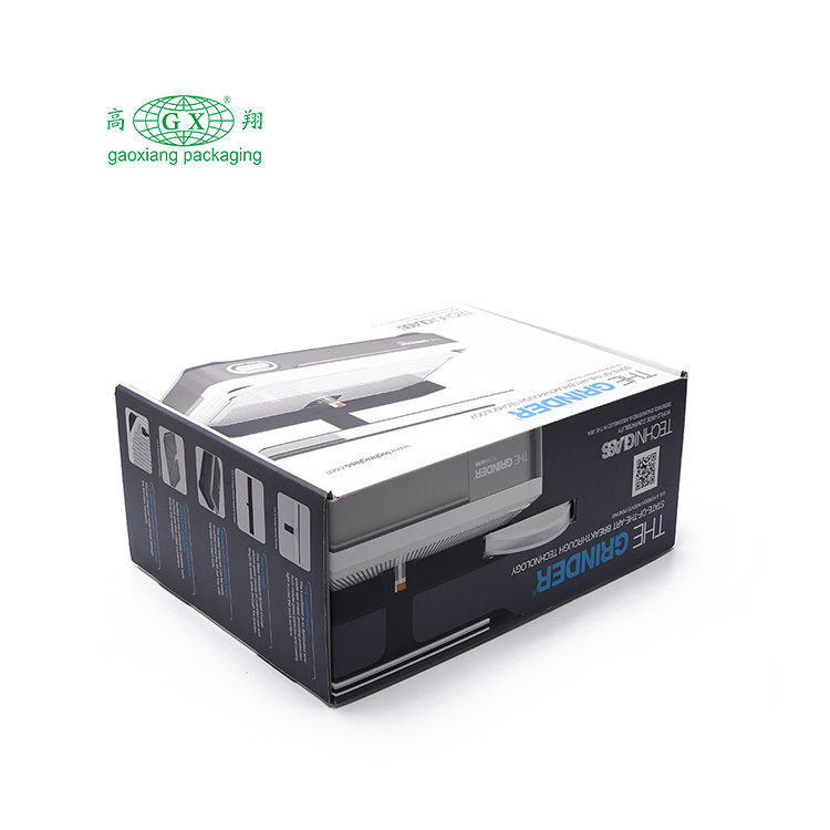 Custom electronic product recycled paper packaging white corrugated cardboard box with plastic handle