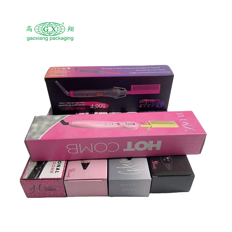 Wholesale custom printing luxury flat iron hair straightener hot comb packaging corrugated paper boxes