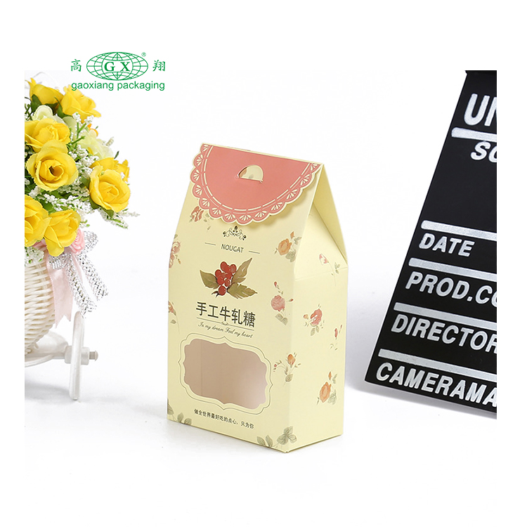 Gable shape candynutschocolatebiscuit packaging paper box with window