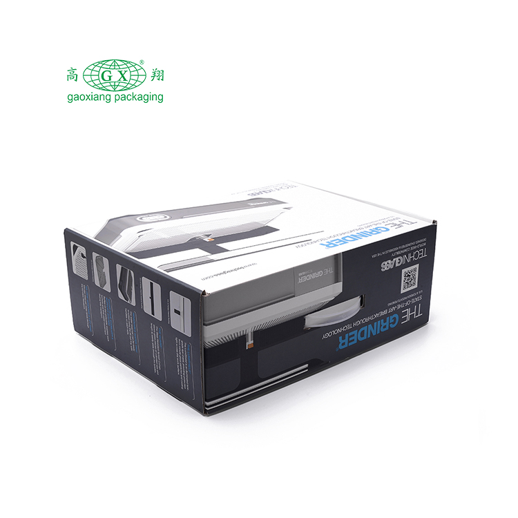 Custom electronic product recycled paper packaging white corrugated cardboard box with plastic handle